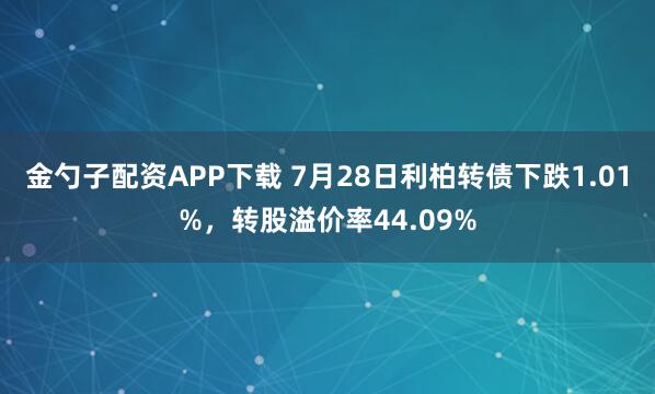 金勺子配资APP下载 7月28日利柏转债下跌1.01%，转股溢价率44.09%